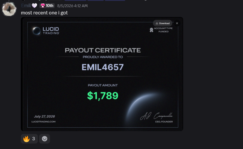 Lucid Trading funded payout, $1,789