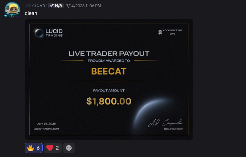 Lucid Trading live trader payout, $1,800